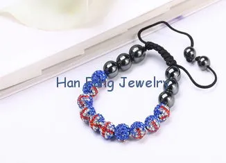 Rhinestone Fashion Flag Shamballa Bead Bracelet Fimo Clay Jewelry for England NP10073
