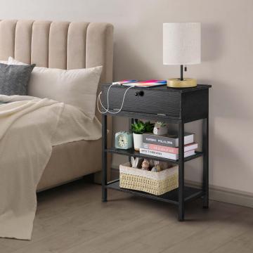 Table d&#39;appoint de lit multifonctionnel noir avec ports de charge