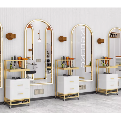 Manicure Pedicure Instruments New Design Salon Furniture Barber Shop Cabinet , Modern Gold Salon Tool Trolly , Metal Hairdressing Cabinet With Drawer Manufactory