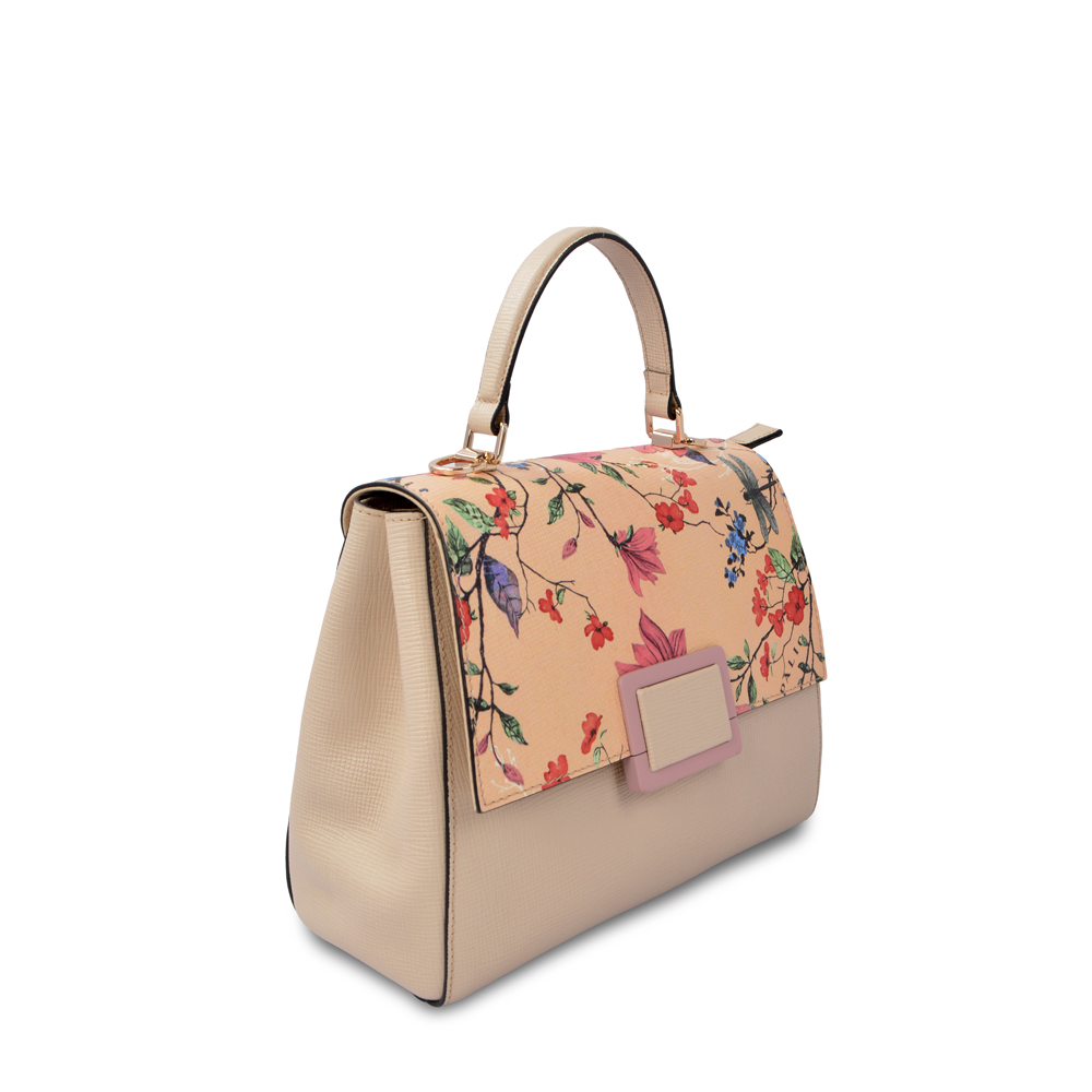 Fashion Pu Leather Flower Printed Handbag Women Tote Bags