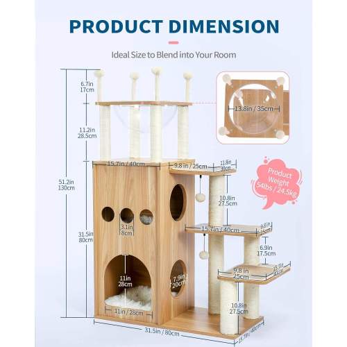 Multi-Level Wooden Cat Tree Sideboard Pet Cage