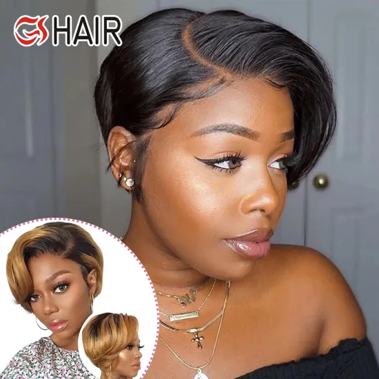 GShair Natural Hairline Remy Brazilian 13x4 Lace Frontal Bob Short Pixie Cut Wig