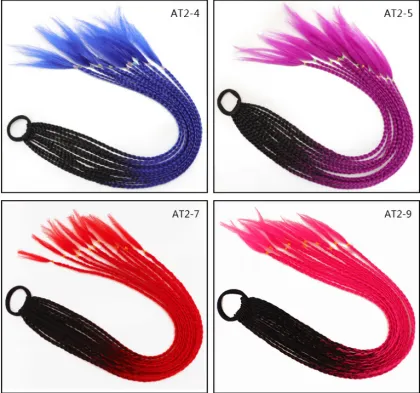 2021 New Ombre Long Ponytail Wig With Rubber Band Hair Ring Chignon Crochet Braid Hair Rainbow Synthetic Hair Extension