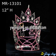 12" Custom pink rhinestone pageant crowns wholesale