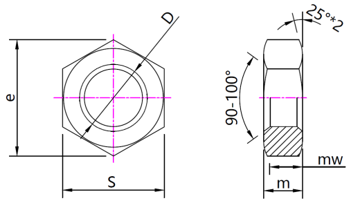 DIN 936 Hexagon thin nuts drawing