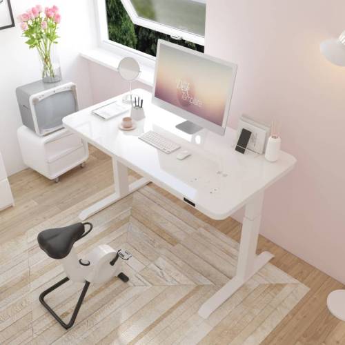 Meja berdiri elektrik kaca untuk rumah dan pejabat
