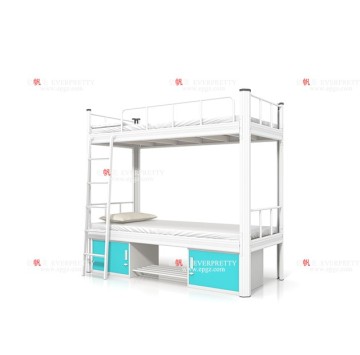 Metal Frame Eco-Friendly Double Bunk Bed with Ladder and Small Locker for School Dormitories