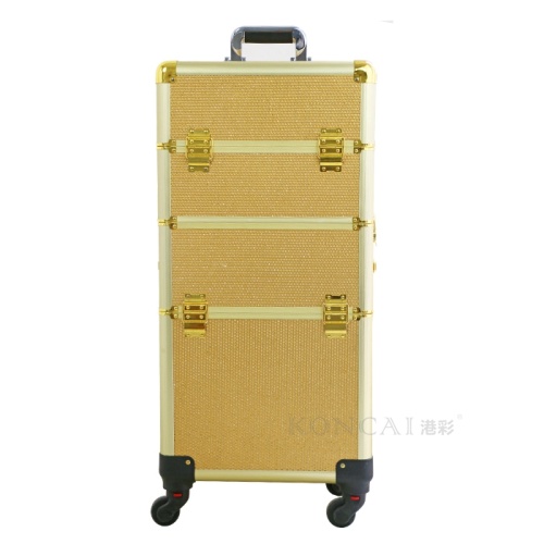 Gold color professional makeup train case