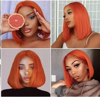 Orange Ginger Short Bob Remy Virgin Brazilian Human Bob Wigs For Women 180% Lace Front Human Hair Wigs Wholesale Vendor