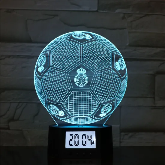 FC Football Shape 3D LED Illusion Light - Cooling Smart Sensor Bedside Night Light & Alarm Clock for Boys