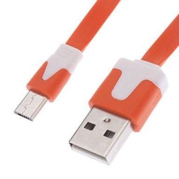 Long Orange Cell Phone Data Cables Flat Micro Usb For Charger Samsung / Htc / Blackberry