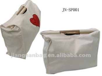 canvas tote shopping bag with wooden handle