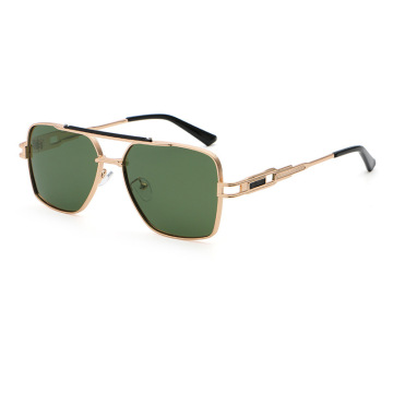 Men Double Bridge Square Metal Aviator Sunglasses