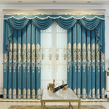 Wholesale Luxury Double Layered Blue Modern Valance Curtain for Living Room
