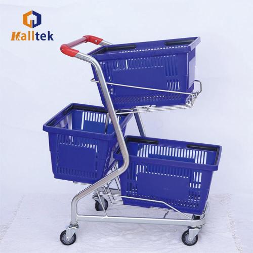 Zinc Plated Three Basket Retail Store Basket Trolley