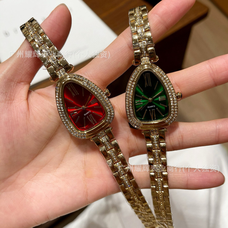 Diamond Snake Face Green Watch Vintage Style