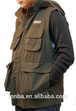 Customized Comfortable Camera Vest and SLR hooded Vest for Outdoor men with Army Green