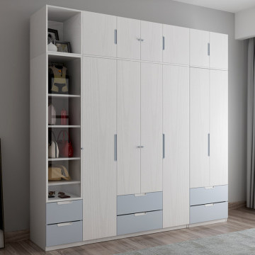 Nordic Wooden Bedroom Wardrobe with Drawers and Top Cabinets – 3 Doors or 4 Doors