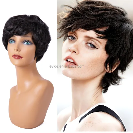 AliLeader Short Heat Resistant Hair Natural Fashion Wigs Black Short Curly Synthetic Hair Wigs Pixie Cut Wigs for Black Women