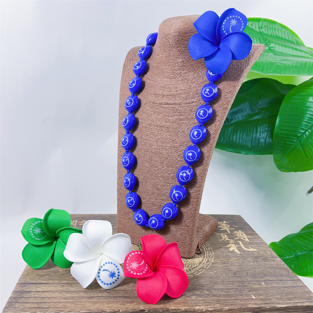 Shiny Blue Color Kukui Nut Graduation Lei W/Chuuk