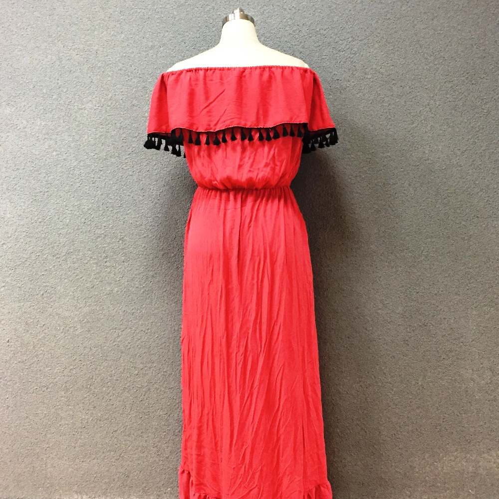 Women's viscose red wrinkle long dress