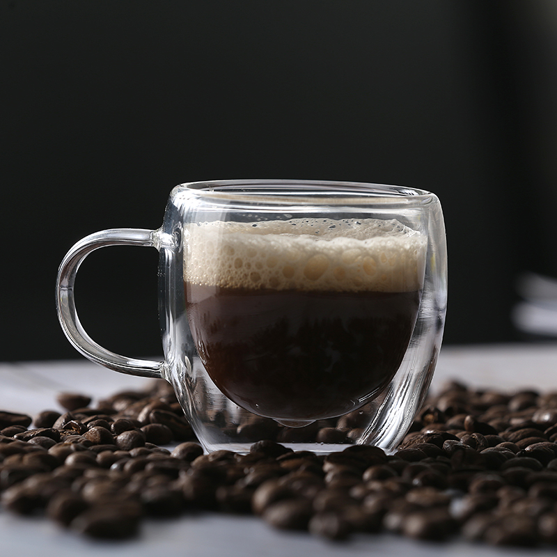 Taza de café de vidrio resistente al calor de 80 ml de doble capa 100% taza exquisita hecha a mano