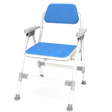 Синий складной стул для душа для пожилых людей с противоскользящим покрытием
