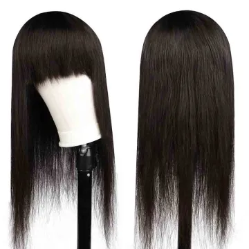 Straight machine made wig Body Wave Human Hair Wig With Bangs 100% indian human hair none lace wigs