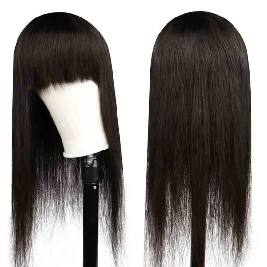 Straight machine made wig Body Wave Human Hair Wig With Bangs 100% indian human hair none lace wigs