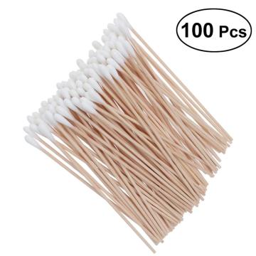 100Pcs Disposable Cotton Swabs Long Wood Handle Swabs Cosmetic Women Makeup Cotton Buds With Wood Sticks For Nose Ears Cleaning