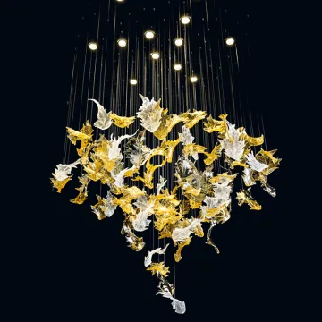 Custom lighting modern fashion art hotel lobby decorative glass leaf chandelier