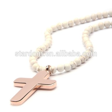 New Trendy White Turquoise necklace with cross pendant
