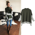 Women's Striped Oversize Soft Knit Cape Sweater Pullover