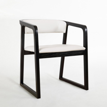 Modern Black Solid Wood Frame Dining Chair with White PU Leather Seat