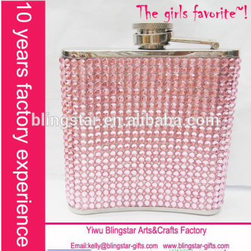 6oz whisky stainless steel rhinestone metal hip flask