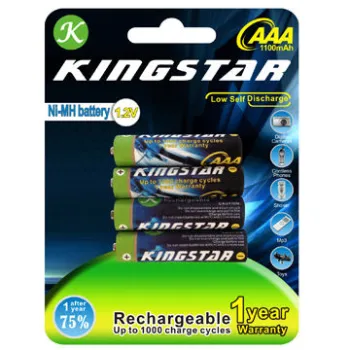 AAA Rechargeable Batteries, 4 Packs, Ni-MH 1100mAh 1.2V, for Camera MP3 Toys Flashlight Phone