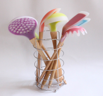 silicone kitchen cooking utensils set of 7 with wooden handle