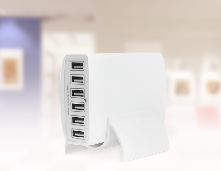 Chargeur mural multi-USB 6 ports 60W, blanc, noir