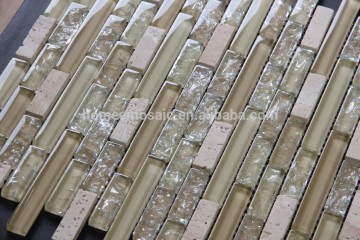 Crackled glass travertine mesh-mounted mosaic tile for kitchen backsplash