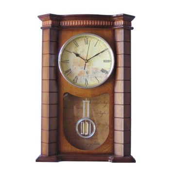 ancient style wooden wall clock with pendulum