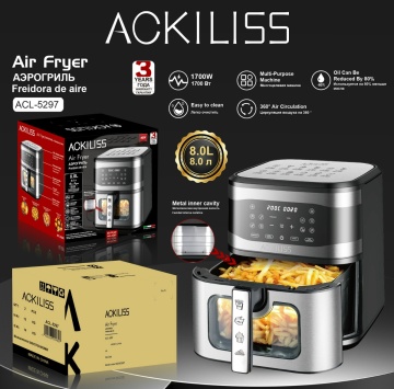 ACKILISS Air Fryer Electric Oil Free with Easy Touch Control and Visual Window