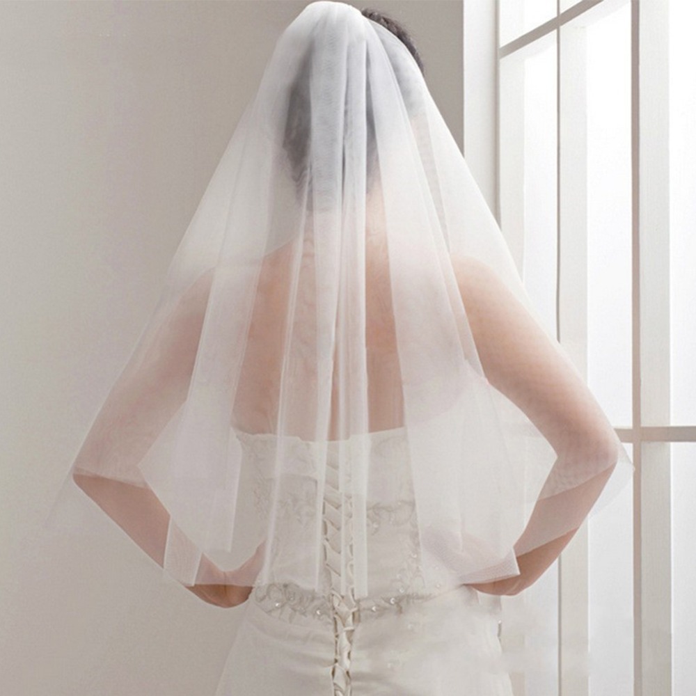 Wedding Veil Bridal Tulle Veils with Comb Two Layers Short White Wedding Veils Cheap Ivory Bridal Veil 2021