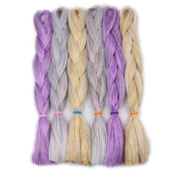 Colorful Bling Bling Jumbo Braid Shining Hair Tinsel Mix Synthetic Braiding Hair NEW Arrive 24inch 100g Gold Pink 100grams