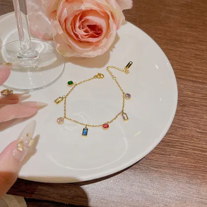 Colorful Enamel Titanium Steel Square Crystal Bracelet