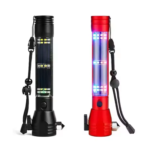 GOLDMORE1 300Lumens Multi-Function Compass Flashlight with Hidden Knife, Alarm, Hammer, and Solar Charging