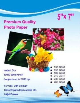 Professional Glossy Inkjet Photo Paper, 5'' x 7'', 135gsm