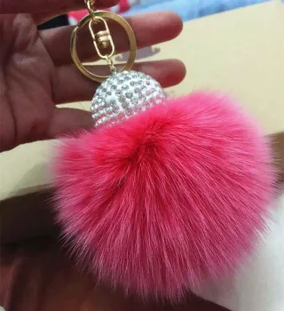 Rhinestone Ball Rabbit Fur Ball Keychain Pom Ball Pendant