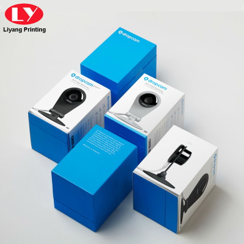 Caja de papel de embalaje de regalo azul con inserto de espuma