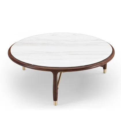 Solid Wood Italian North American Black Walnut Marble Round Dining Table