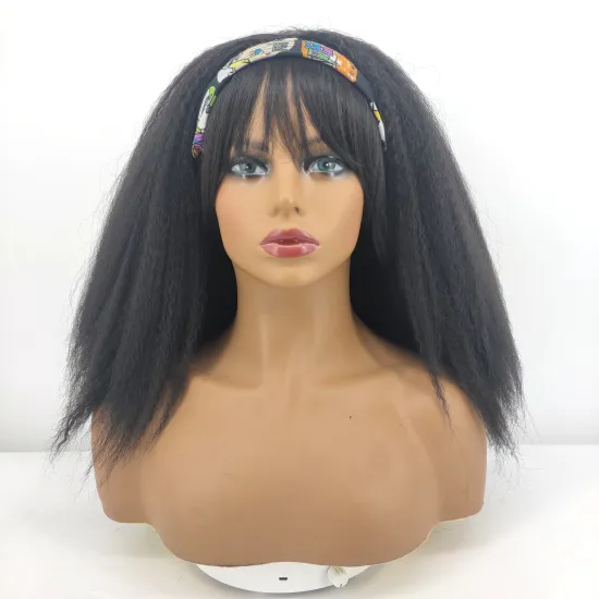 wholesale cheap long black afro  yiki hair with bang wraps wig headband wigs for black women